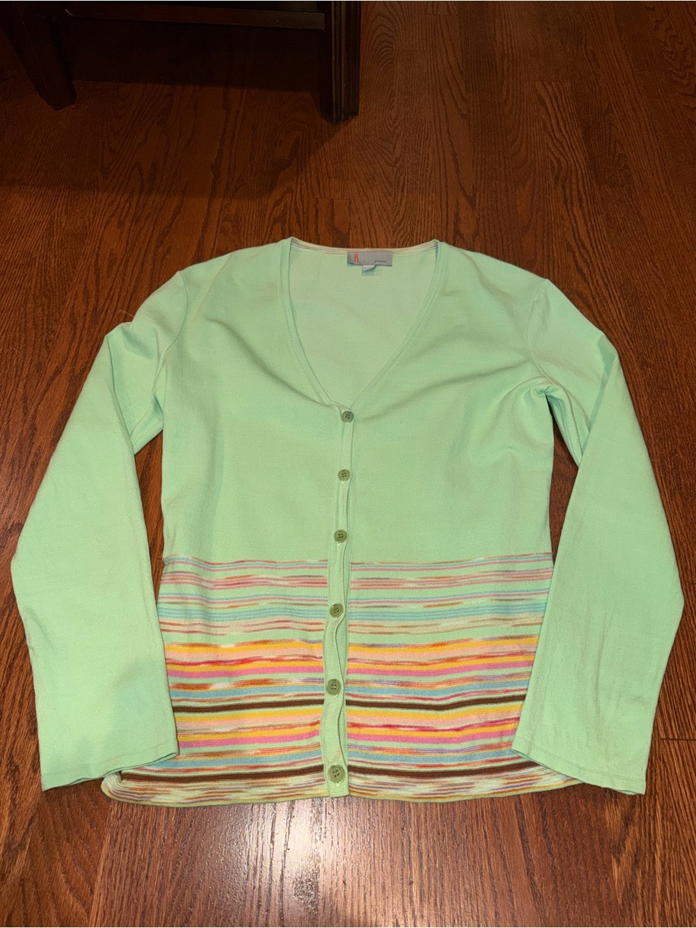 Missoni Mint V-Neck Cardigan with Multicolor Striped Hem Size L